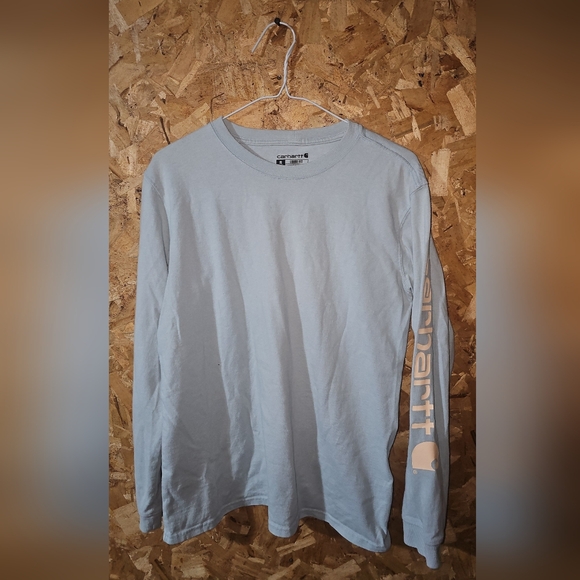 Carhartt Tops - Carhartt Women's Long Sleeve Crew Tee in Pale Blue with Sleeve Logo